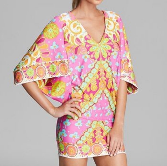 Trina Turk Woodblock Floral Pink Swim Cover Up, sz Small - Picture 4 of 9